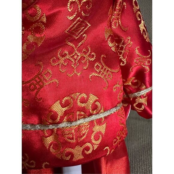 Unique Porcelain Asian Doll Red Traditional Outfit Dark Hair 15” with Stand - Picture 7 of 10